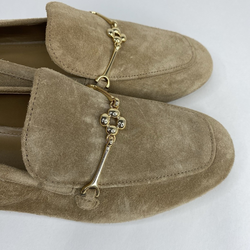 Larroude Suede Katherine Loafers Tan Gold Tone Bit Women's Size 5 Made in Brazil - Picture 11 of 15